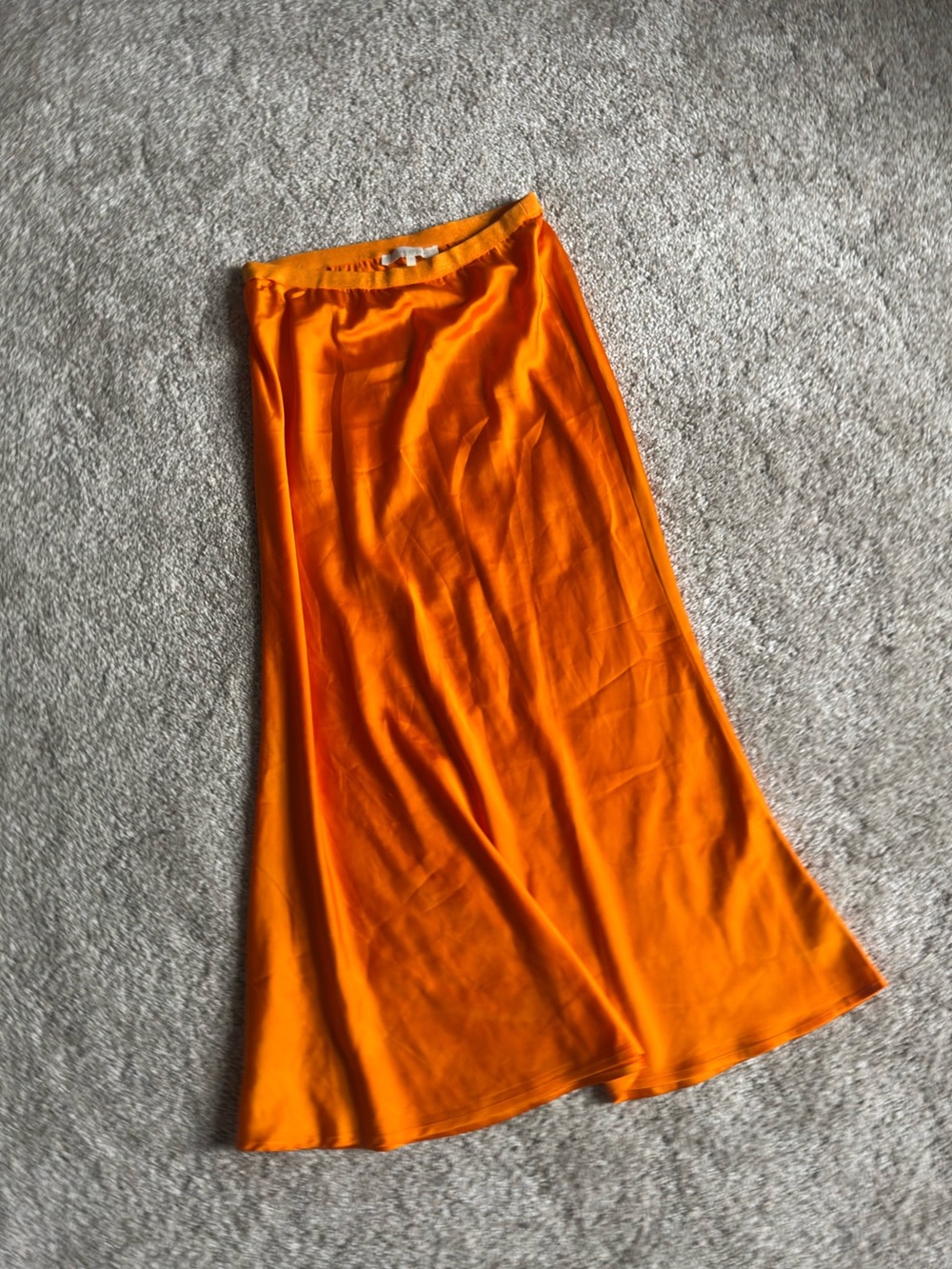 Orange Satin / Silk A-Line Midi Skirt